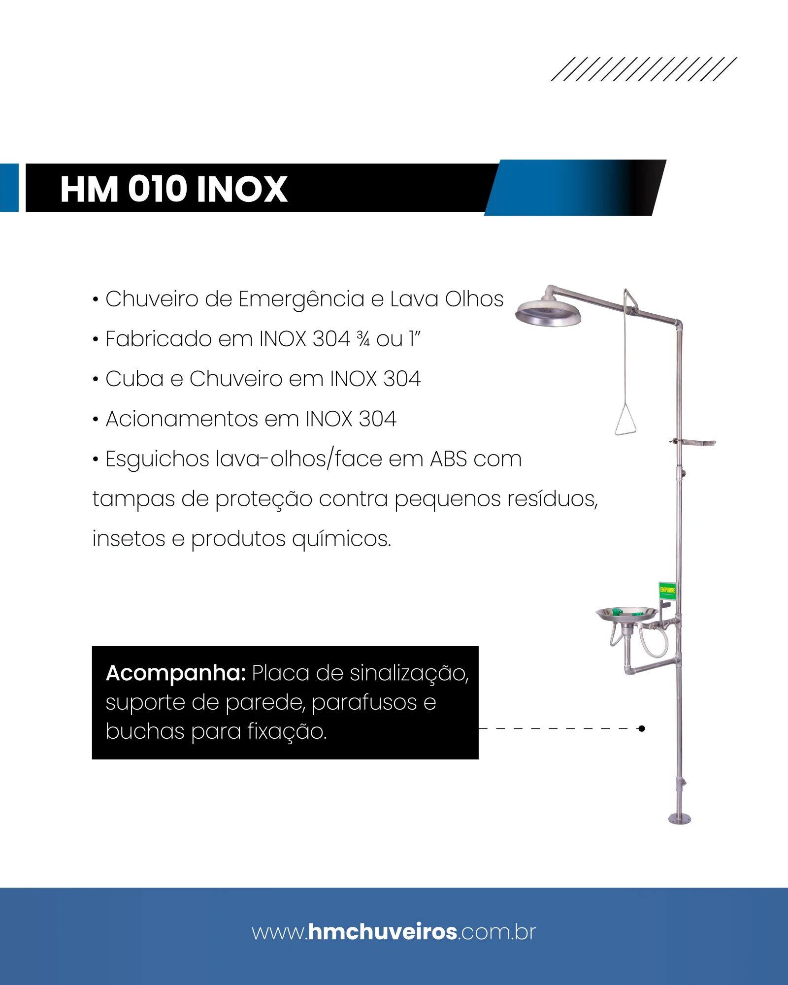 chuveiro de emergencia com lava olhos inox